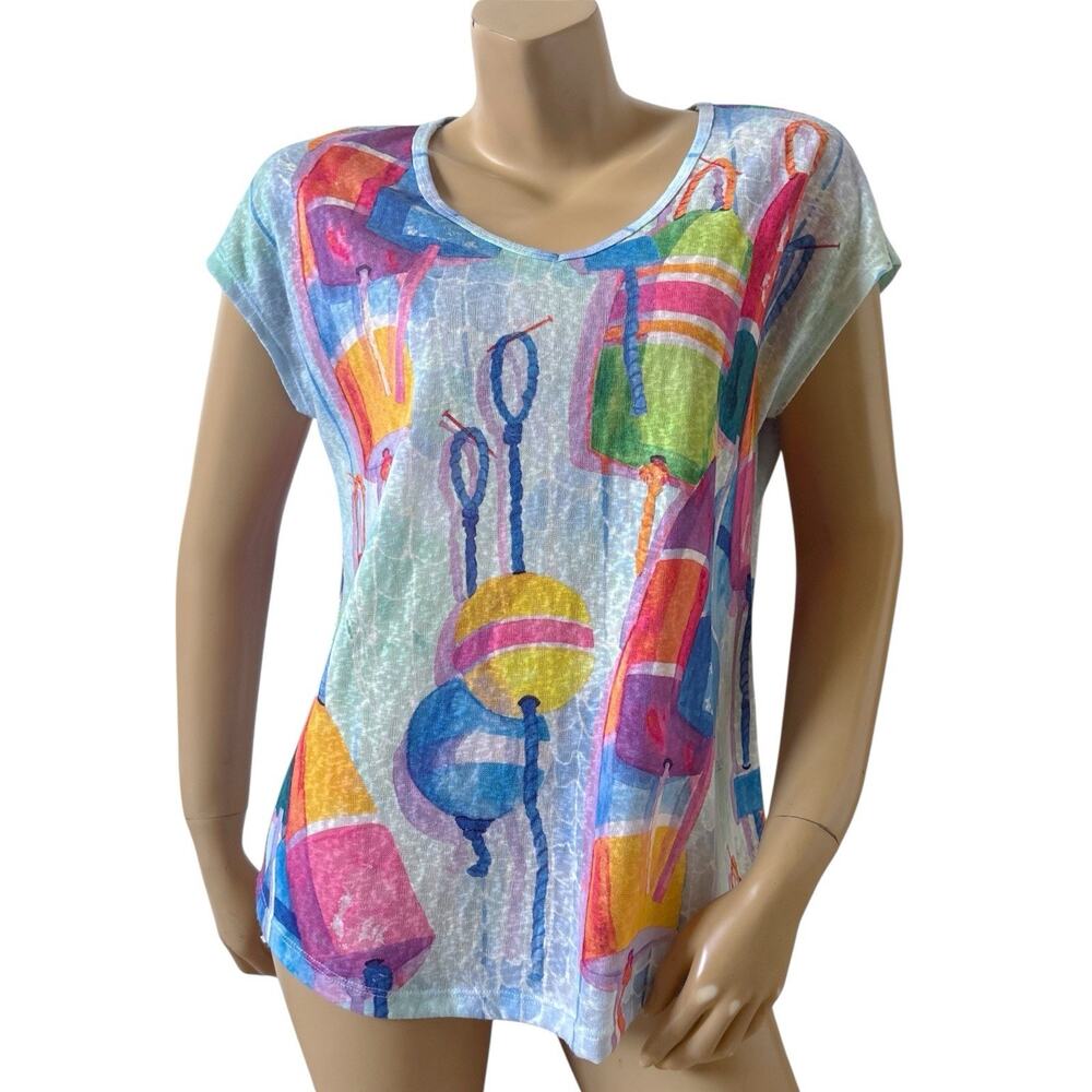 Ellen Negley Art & Sol Womens Medium Abstract Buoy Print Beach Coastal Top